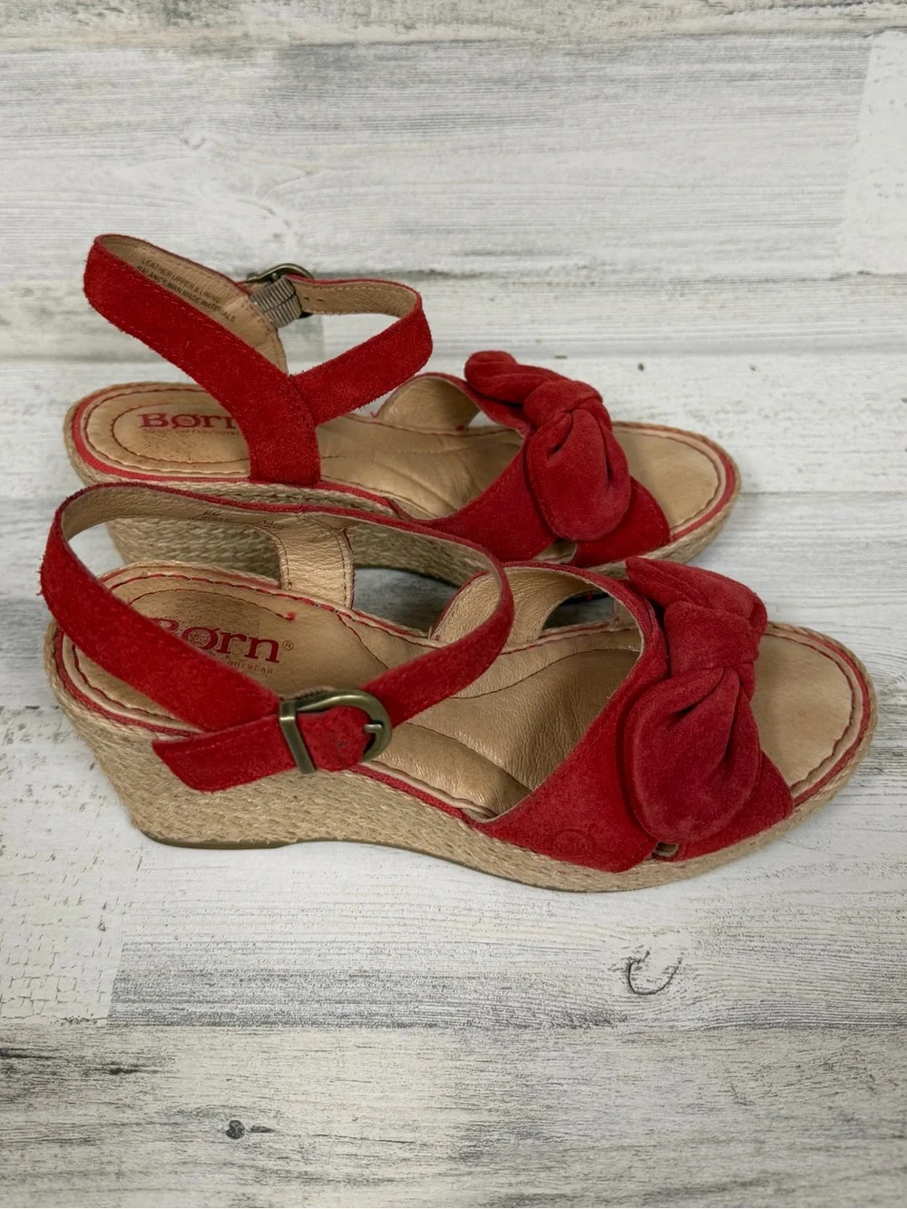 Born Red Suede Knot Wedge Sandals